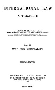 International Law. A Treatise. Volume 2 (of 2)