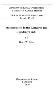 Subspeciation in the Kangaroo Rat, Dipodomys ordii