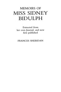 Memoirs of Miss Sidney Biddulph
