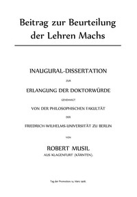 Beitrag zur Beurteilung der Lehren Machs :  Inaugural-Dissertation zur Erlangung der Doktorwürde
