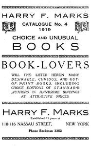 Harry F. Marks Catalogue No. 4, 1919
