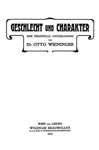 Geschlecht und Charakter: Eine prinzipielle Untersuchung