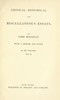 Critical, Historical, and Miscellaneous Essays; Vol. 2