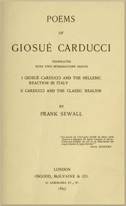Poems of Giosuè Carducci, Translated with two introductory essays: