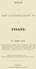 Essay on the Classification of the Insane