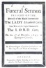 A Funeral Sermon Preach'd on the Decease of the Right Honourable the Lady Elizabeth Cutts